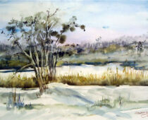 Aquarell | 36 x 48 cm | Preis: 125 € | #554 Winterlandschaft am Großen Teich (Aquarell)