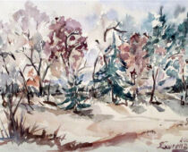 Aquarell | 30 x 40 cm | Preis: 75 € | #556 Winterlandschaft in Österreich (Aquarell)