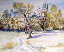 Aquarell | 36 x 48 cm | Preis: 125 € | #894 Winterlandschaft (nachempfunden) (Aquarell)