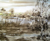 Aquarell Sepia | 42 x 56 cm | unverkäuflich | #706 Torgau - Am Großen Teich (Aquarell Sepia)