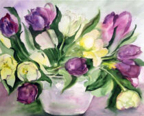 Aquarell | 36 x 48 cm | Preis: 100 € | #187 Gelb und lila Tulpen (Aquarell)
