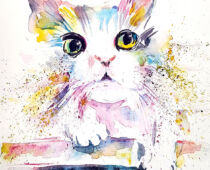 Aquarell | 18 x 24 cm | Gastgeschenk Hochzeit | #982 Katze kindlich (nachempfunden) (Aquarell)