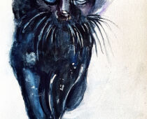 Aquarell | 18 x 24 cm | Gastgeschenk Hochzeit | #984 Schwarze Katze (nachempfunden) (Aquarell)