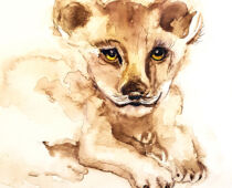 Aquarell | 18 x 24 cm | Gastgeschenk Hochzeit | #995 Löwenbaby (nachempfunden) (Aquarell)