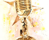 Aquarell | 18 x 24 cm | Gastgeschenk Hochzeit | #997 Mikrophon mit Stern (nachempfunden) (Aquarell)