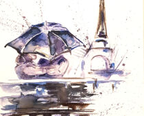 Aquarell | 18 x 24 cm | Gastgeschenk Hochzeit | #1004 Verliebt in Paris (nachempfunden) (Aquarell)