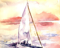 Aquarell | 18 x 24 cm | Gastgeschenk Hochzeit | #1015 Segelboot (nachempfunden) (Aquarell)
