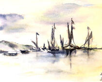 Aquarell | 18 x 24 cm | Gastgeschenk Hochzeit | #1016 Segelschiffe (Aquarell)