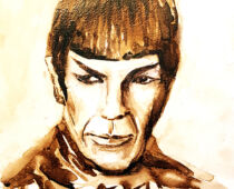 Aquarell Sepia | 18 x 24 cm | Gastgeschenk Hochzeit | #1020 Star Wars Mr. Spock (nachempfunden) (Aquarell)