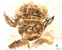 Aquarell Sepia | 18 x 24 cm | Gastgeschenk Hochzeit | #1021 Star Wars Yoda (nachempfunden) (Aquarell)