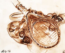 Aquarell Sepia | 18 x 24 cm | Gastgeschenk Hochzeit | #1025 Tennnisausrüstung (nachempfunden) (Aquarell)