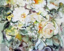 Aquarell | 36 x 48 cm | Preis: 125 € | #538 Weiße Rosen im Krug (Aquarell)