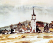 Aquarell | 36 x 48 cm | Besitz Raiffeisenbank | #580 Langenreichenbach - mit Blick auf Schildberg (Aquarell)