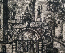 Lineolschnitt | 70 x 70 cm | Preis: 150 € | #585 Torgau - Jägertor (Lineolschnitt)