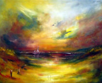 Öl auf Hartfaser | 40 x 50 cm | Preis: 175 € | #589 Abendstimmung am Meer (Öl auf Hartfaser)