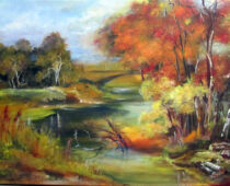 Öl | 40 x 50 cm | Preis: unverkäuflich | #799 Torgau - Herbstlandschaft am Großen Teich (Öl)