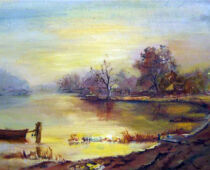 Öl auf Hartfaser | 30 x 40 cm | Preis: 85 € | #310 Landschaft im Nebel (nachempfunden) (Öl auf Hartfaser)