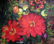 Öl auf Hartfaser | 40 x 50 cm | Preis: 300 € | #656 Zinien (Öl auf Hartfaser)