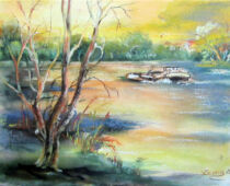 Aquarell und Pastell | 36 x 48 cm | Preis: 95 € | #667 Schiff auf Elbe (Aquarell und Pastell)