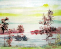 Seidenmalerei | 36 x 48 cm | Preis: 150 € | #775 Torgau - Großer Teich (Seidenmalerei)