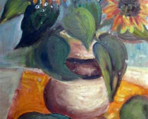 Tempera | 40 x 50 cm | Preis: 150 € | #798 Sonnenblumen in Vase (Tempera)